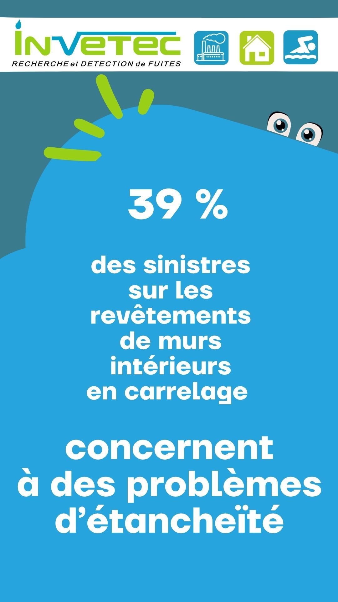 39 % des sinistres sur les revêtements de murs intérieurs en carrelage concernent des problèmes d'étanchéité à l'eau. 